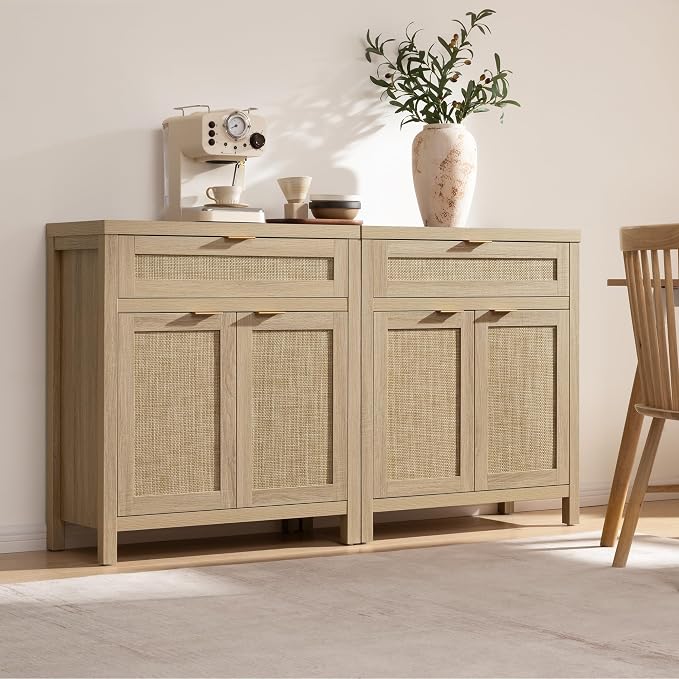 SICOTAS Sideboard Buffet Storage Cabinet Set of 3, Rattan Credenza Buffet Table - Image 8