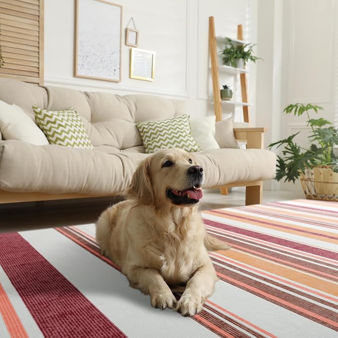 Area Rug 4x6 Red Rug Washable Rugs Non Slip Low Pile Small Carpet by OmpaaHomeDecor
