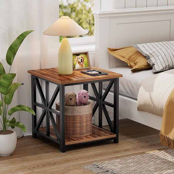 GreenForest End Table with 2-Tier Storage Shelf, 24 inch Large Side Table - Image 9