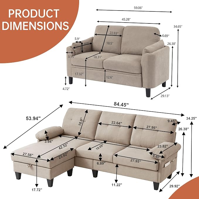 5 Seat Sectional Sofa Set for Living Room Set - Image 2