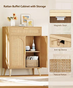 Rattan Buffet Sideboard Set of 2, Boho Buffet Cabinet - Image 8