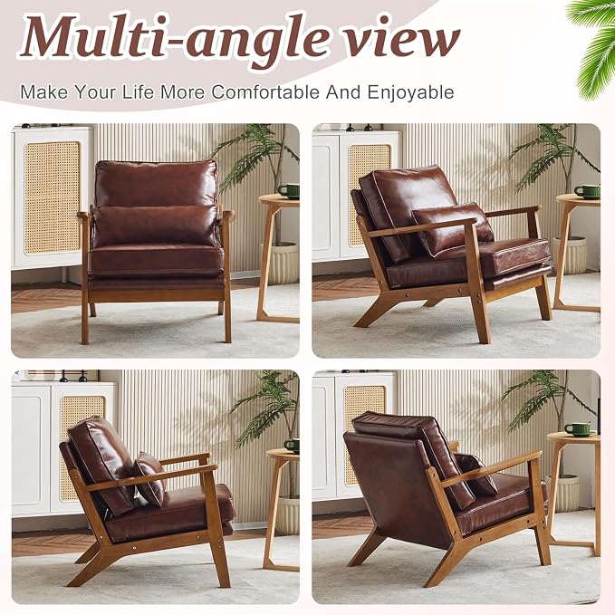 VINGLI Solid Wood Wide Armrests Accent Chair, Upholstered Mid Century Modern - Image 8