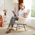 DUMOS Rocking Chair with High Backrest, Nursery Teddy Upholstered Indoor - Image 5