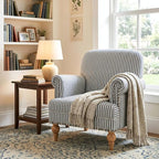 Blue Striped Linen Fabric Accent Chairs Set of 2, Coastal Upholstered Armchairs - Image 8