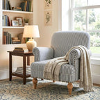 Blue Striped Linen Fabric Accent Chair, Coastal Upholstered Armchair - Image 7