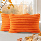 decorUhome Fall Faux Fur Throw Pillow Covers 12x20 Set of 2 Orange | Decorative by decorUhome