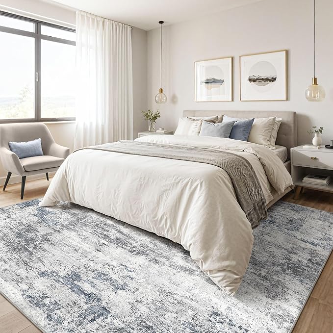 LOONGRUG 7x9 Area Rug Washable Large Neutral Modern Living Room Rugs | Abstract - Image 4