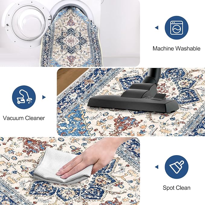 Yamaziot Washable Runner Rug, 2x8 Non-Slip Boho Vintage Hallway Kitchen Rug | - Image 5