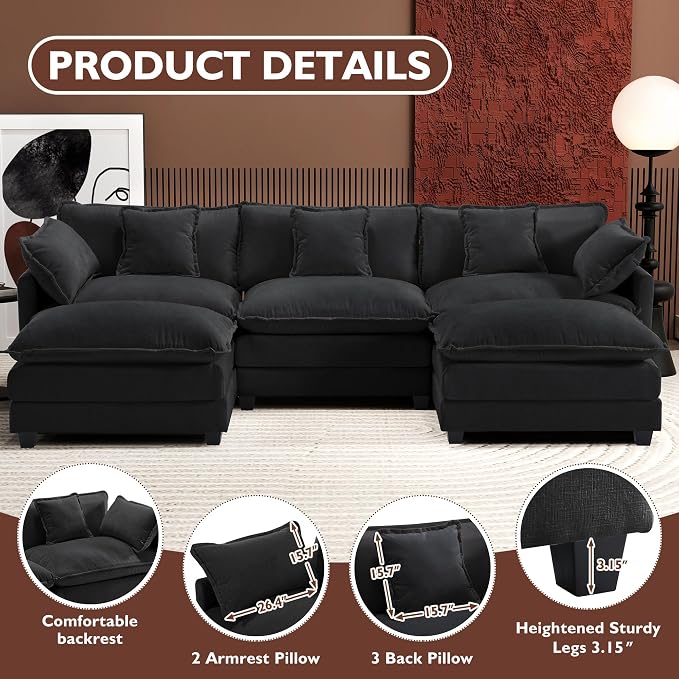Ihanherry U-Shaped Modern Sofa 111.4" Modular Sectional Cloud Couch - Image 4