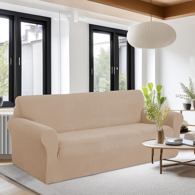 U-NICE HOME Oversized Stretch Couch Cover Slipcover, Camel | 3 Cushion Sofa - Image 2