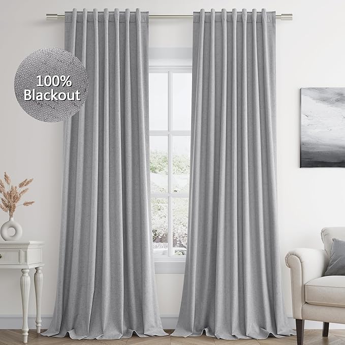 Grey 100% Blackout Curtains 96 Inch Length 2 Panels Set by Guken