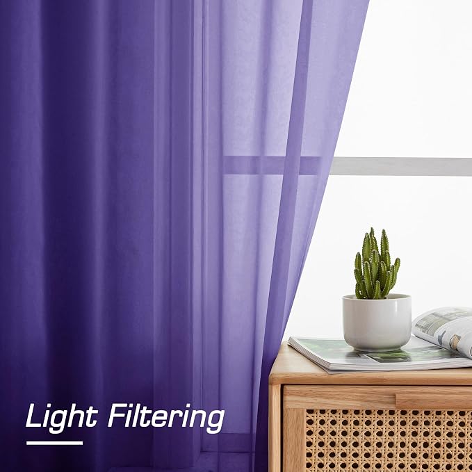 Purple Sheer Curtains, Sheer Curtains 84 inch Length 2 Panels Set, Rod Pocket - Image 6
