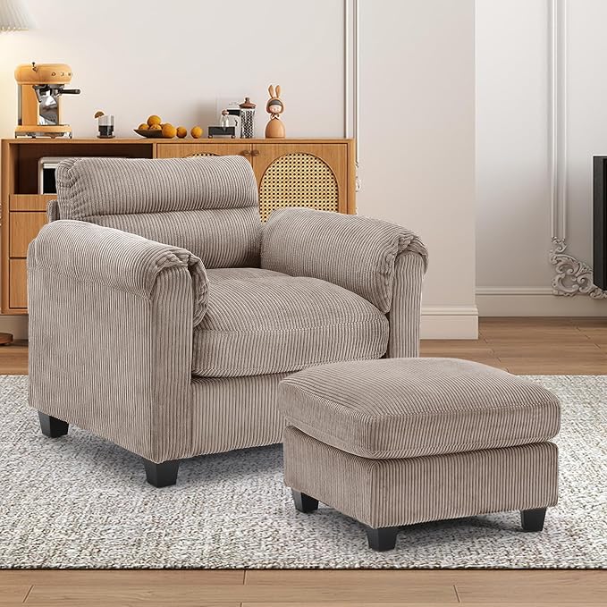 HAOMARKETS Corduroy 2-Piece Sofa Set, Upholstered Ottoman and Accent Chair Sofa - Image 6