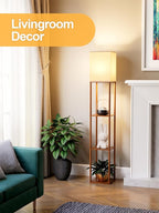 Floor Lamp with Shelves for Living Room Walnut Brown, Shelf Floor Lamp with 3 - Image 6