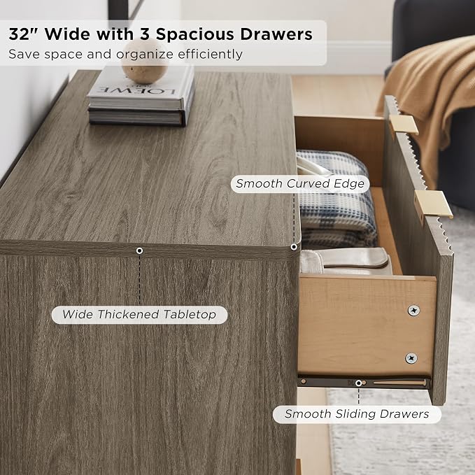 T4TREAM Fluted 3 Drawers Nightstand, Oversized Extra Large Modern Side Table - Image 5