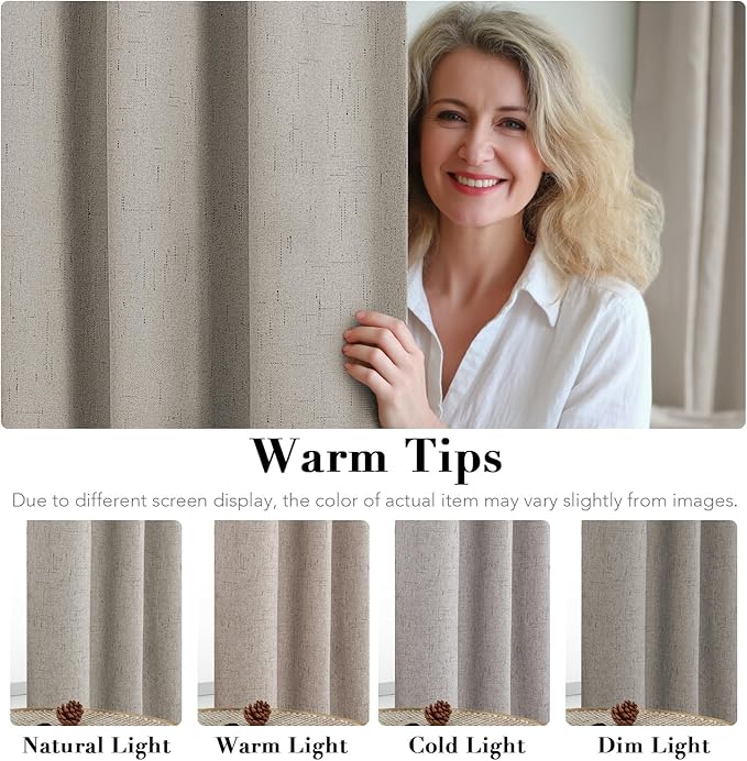 H.VERSAILTEX Primitive Linen Curtains 100% Blackout Curtain Drapes Burlap - Image 5