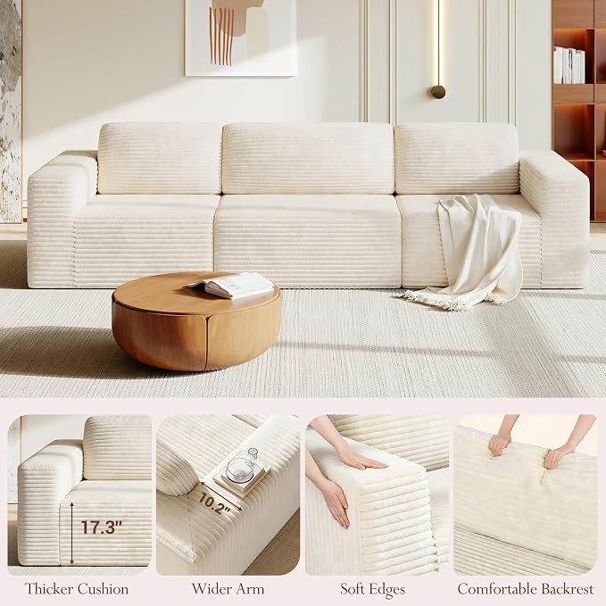 Vesgantti 119" Modular Sectional Sofa, Corduroy Cloud Couch - Image 7