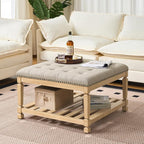 Befurtori Large Square Ottoman Coffee Table, Linen Solid Upholstered Footrest by Befurtori