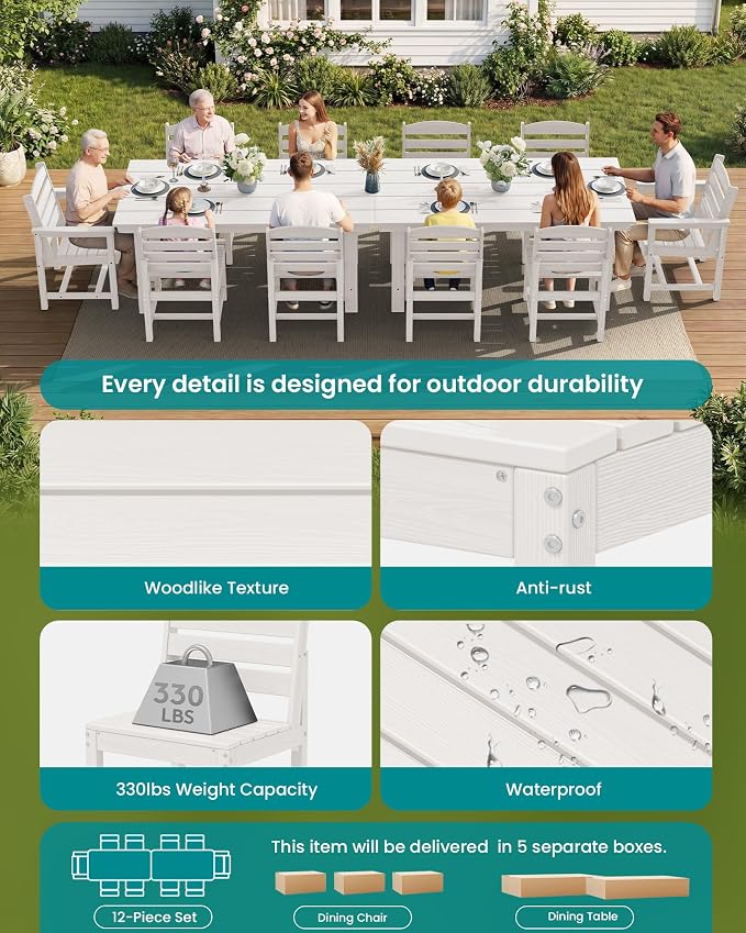 SERWALL Patio Dining Sets for 10 Person, HDPE Dining Set - Image 8