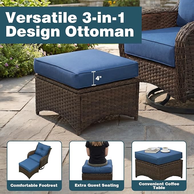 Patio Furniture Set, High Back Rattan Sofa & Swivel Rocker Chairs, Weather - Image 9