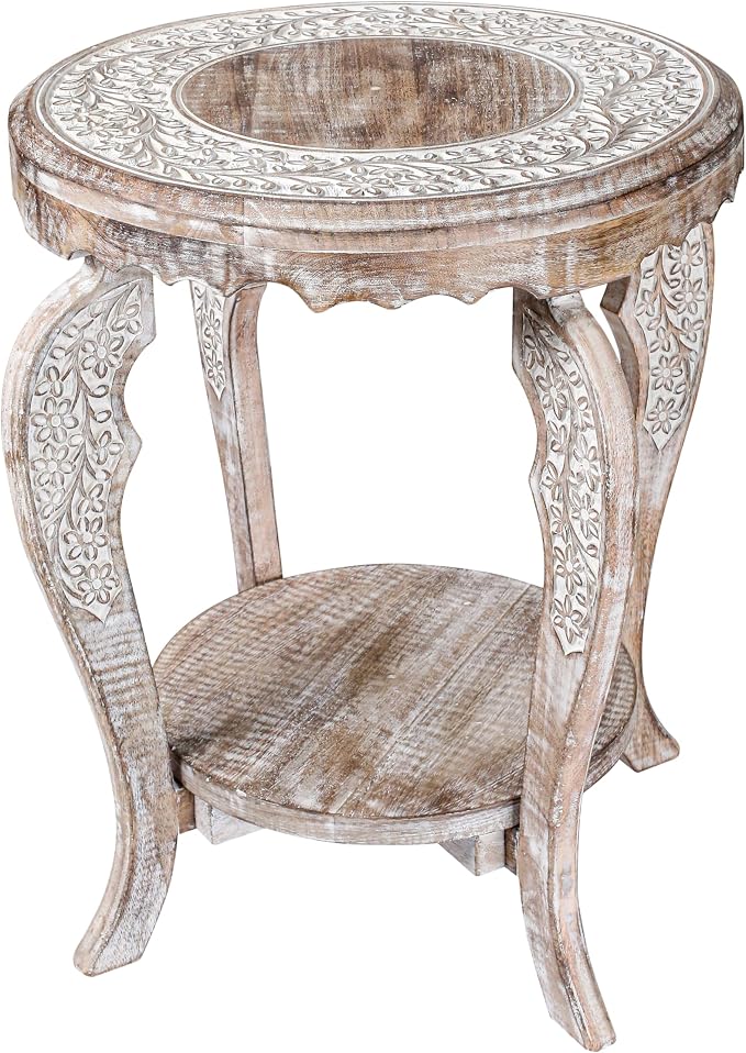 Farmhouse Round Accent End Table, Rustic Side Table Nightstands by TheWoodenTown