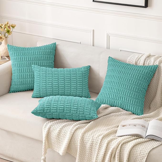 MIULEE Corduroy Decorative Throw Pillow Covers 18x18 Aqua Green Pack of 2 | - Image 2