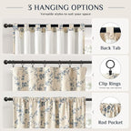 Blackout Vintage Floral Linen Curtains Blue on Beige 50×96 2 Panels | Elisa - Image 8