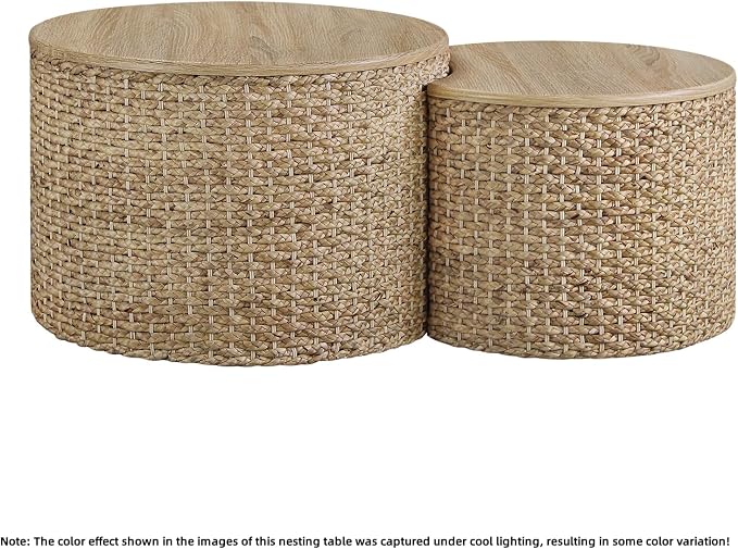 Nesting Coffee Table Set of 2, Rustic Crate and Barrel Coffee Table, Hand-Woven - Image 3
