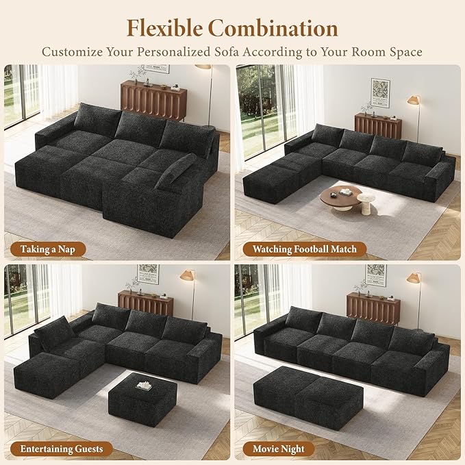 Vesgantti 145.6" Modular Boneless Couch, Modern U Shaped 6 Seater Sectional Sofa - Image 7