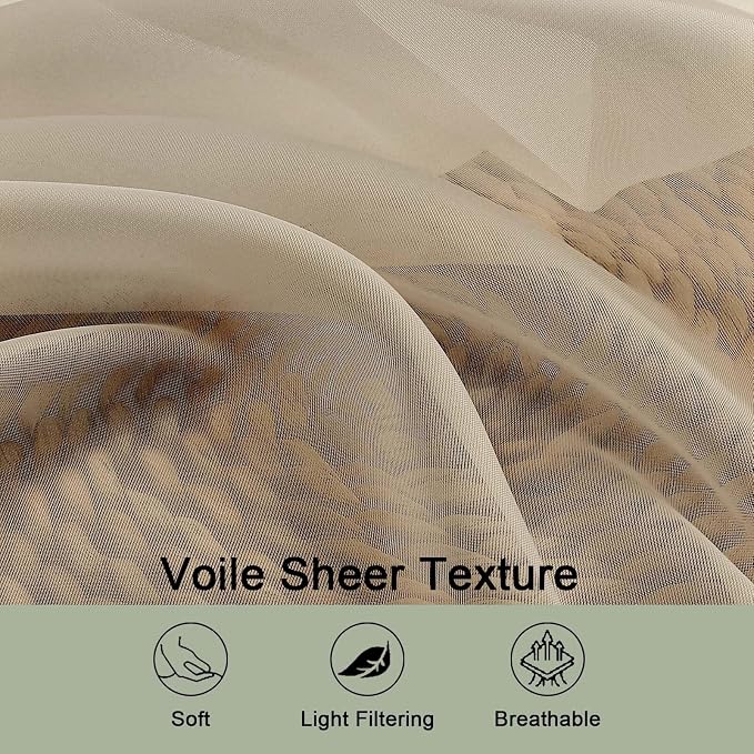 Sheer Curtains 84 Inches Long 2 Panels Set, Sheer Taupe Curtains - Image 5