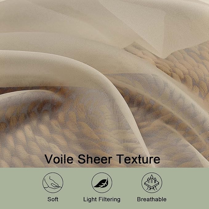 Taupe Sheer Curtain 90 Inches Long 2 Panels Set, Solid Filmy Drapes - Image 5