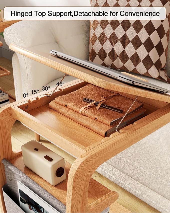 AQIMUELE Wooden C-Shaped End Table, Couch Desk - Image 2