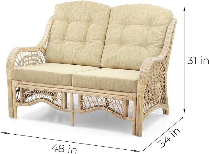 Malibu Lounge Loveseat Natural Color, Sofa Natural Rattan Wicker Handmade Design - Image 2