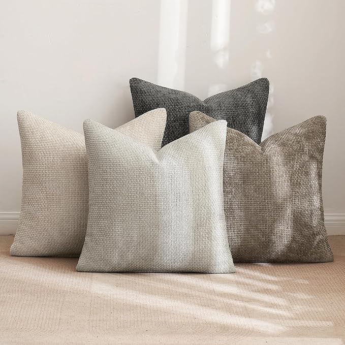 MIULEE Soft Decorative Chenille Pillow Covers Neutral 18x18 Pack of 4 | Mid - Image 3