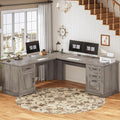 SEDETA 69" L Shaped Desk with Drawers and Storage, Farmhouse Computer Desk with by SEDETA