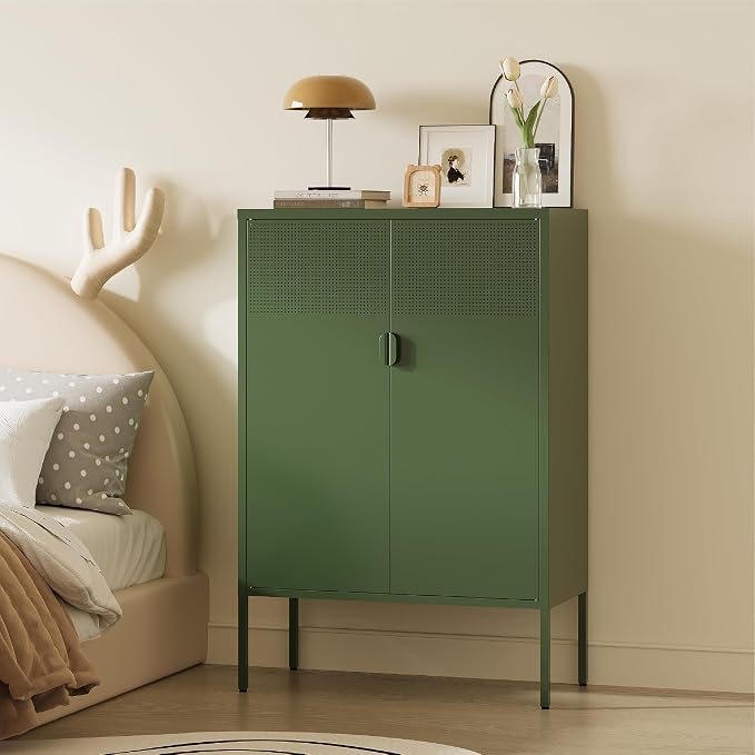 Metal Storage Cabinet, 2 Door TV Stand, Metal Mesh Accent Cabinet, Magnetic - Image 5