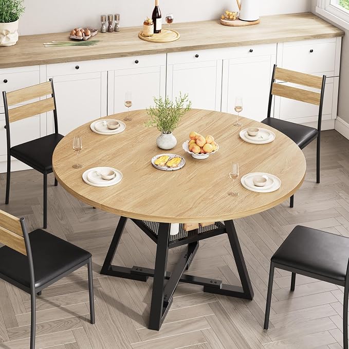 Jocoevol Round Dining Table, Kitchen Dining Room Circle Dinner Pedestal Table - Image 4