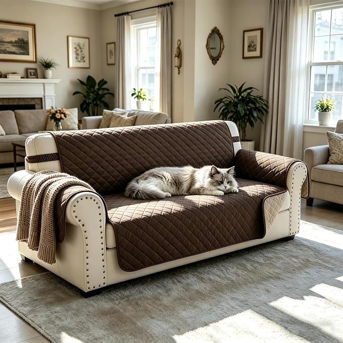 Reversible Couch Cover for 3 Cushion, Chocolate/Beige | Couch Cover for Sofa - Image 8