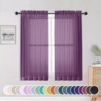 Sheer Curtains 54 Inch Length 2 Panels Set, Plam Clear Sheer Short Curtains by OWENIE