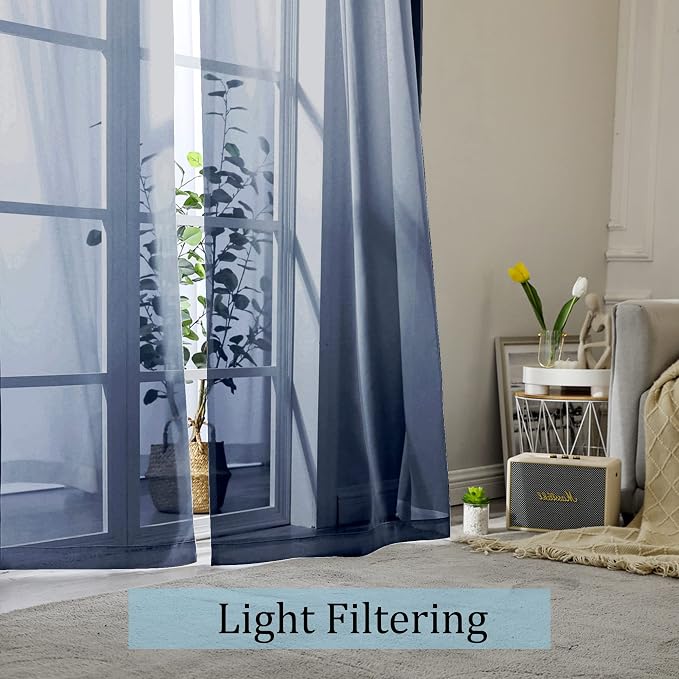 Blue Sheer Curtains, Sheer Curtains 84 inch Length 2 Panels Set, Rod Pocket - Image 3