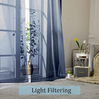Navy Blue Sheer Curtains 90 Inches Long, Solid Light Filtering Sheer Curtains - Image 2