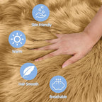 15.7 Inches Mini Khaki Round Faux Fur Sheepskin Area Rug, Fluffy Small Circle - Image 5
