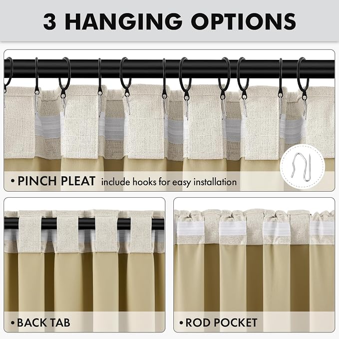 MIULEE 100% Blackout Linen Curtains 42 x 84 Inch Light Cream 2 Panels | Thermal - Image 5