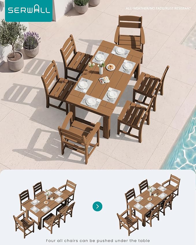 SERWALL Outdoor Dining Table Set, 67‘’ HDPE Patio Dining Set - Image 6