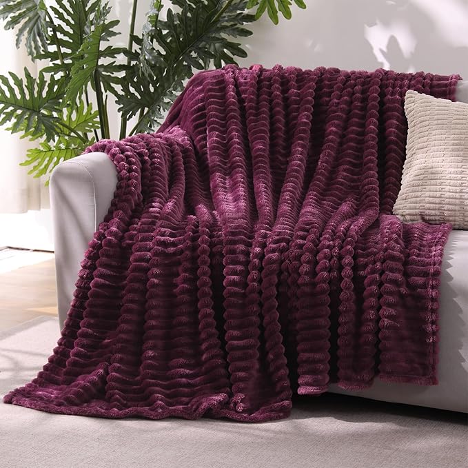 Amaranth Purple Throw Blanket for Couch Sofa 50”x60” Striped Design | Fleece by Unknown