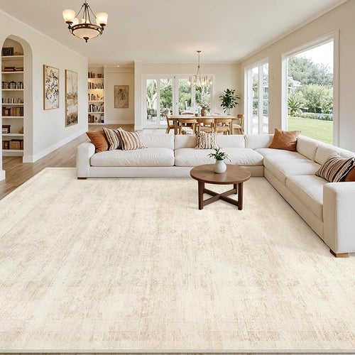 10x14 Area Rugs Living Room: Bedroom Washable Carpet Retro Beige | Large by Luxturiy
