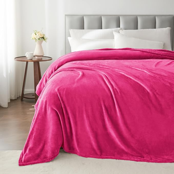 BEDELITE Fleece Blanket Soft Plush King Size Bed Blanket Hot Pink 108"x90" | - Image 6