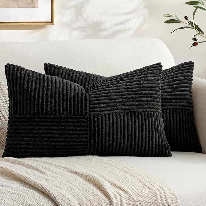 MIULEE Black Decorative Lumbar Throw Pillow Covers 12x24 Inch 2 Pack | Boho by MIULEE
