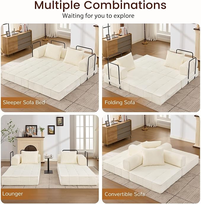 Korser Folding Convertible Sofa Bed, Corduroy Upholstered Boneless Couch - Image 4