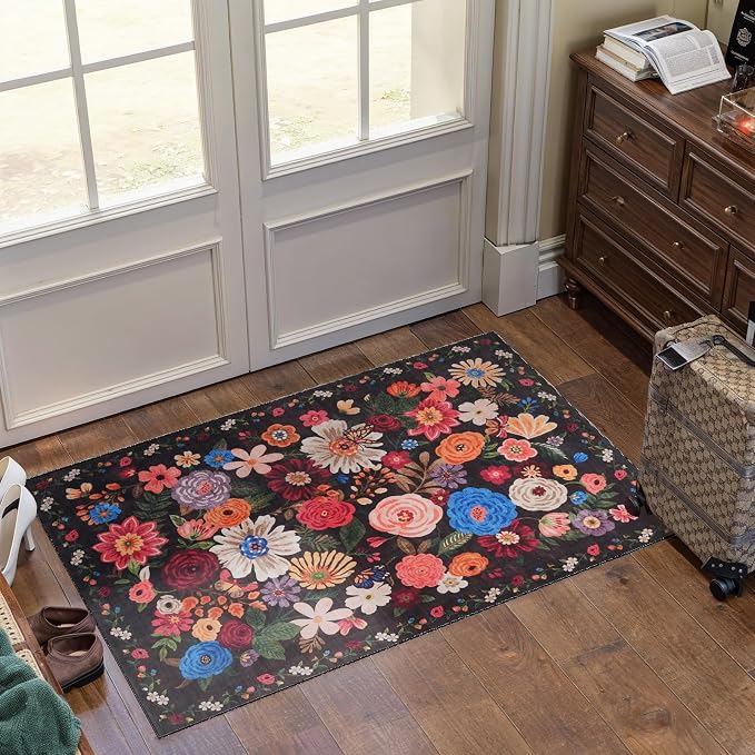 Black Brown Floral Area Rug 2x3 - Image 5